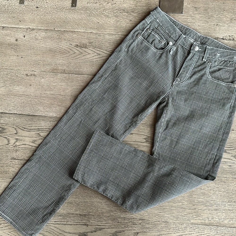 R13 Jane Check Straight Leg Jeans In Printed Glen black and gray size 29